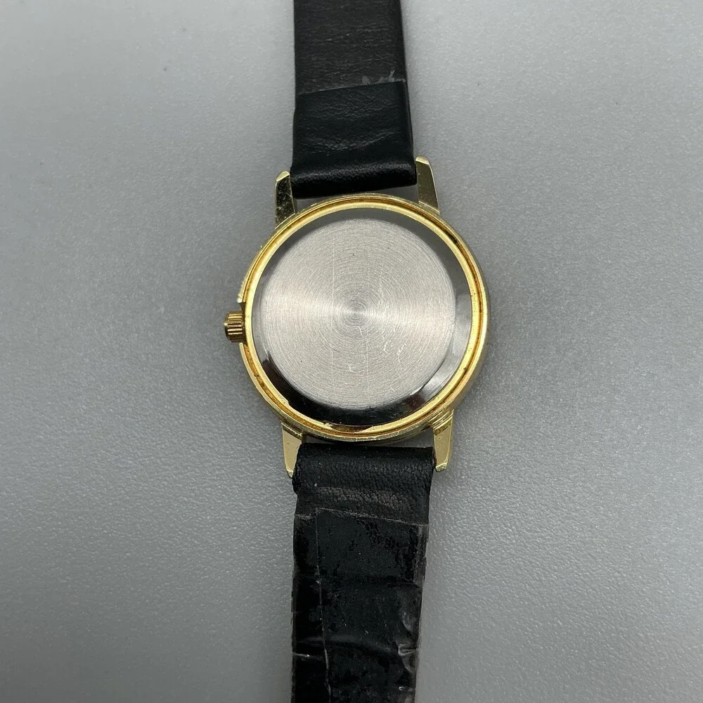 Jennie B Women Watch 24mm White Dial Black Hearts Design Band Gold Tone New Batt